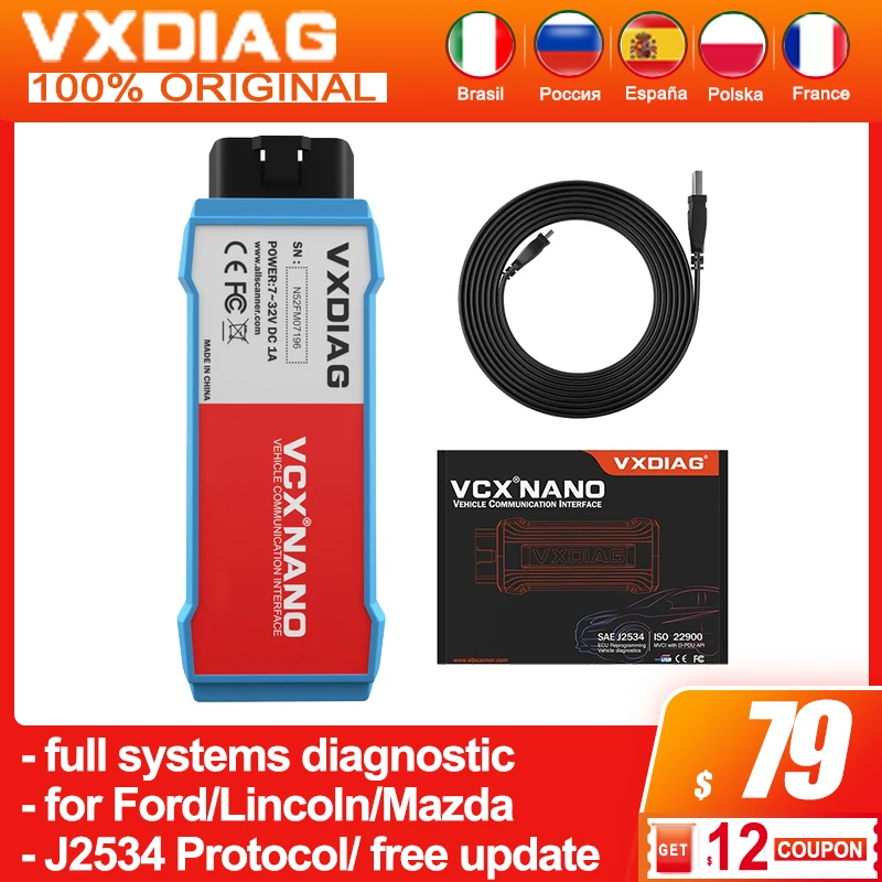 Автомобильный диагностический сканер VXDIAG VCX NANO для Ford obd2 IDS V119 V120 J2534 PCM ABS