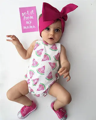 

Pudcoco Newborn Infant Baby Girls Romper Clothes Summer Sleeveless watermelon Backless Jumpsuit +Headband 2PCS Outfits Sunsuit