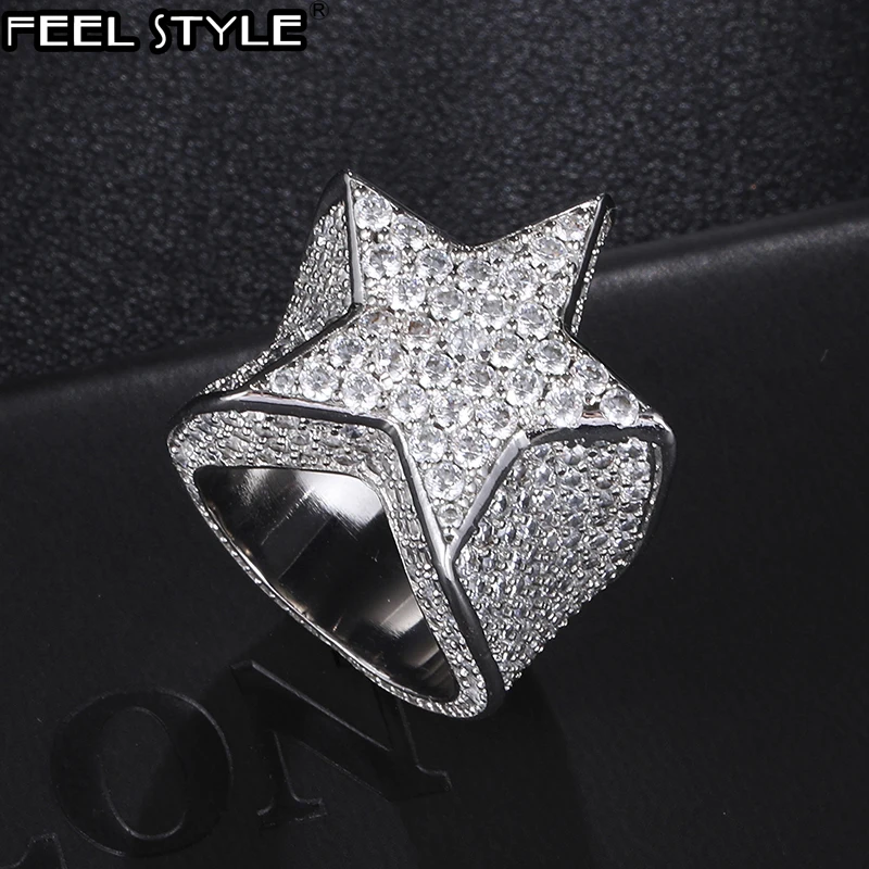 

Hip Hop Iced Out Super Five Star Rings Micro Paved CZ Stone Gold Silver Color Cubic Zirconia For Men/Women Charm Jewelry