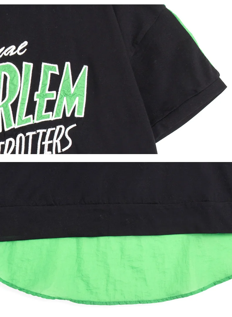 

Vefadisa Black White Letter Print Women T-shirt 2021 Summer Short Sleeve T-shirt Plus Size Patchwork T-shirt Casual QYF5369