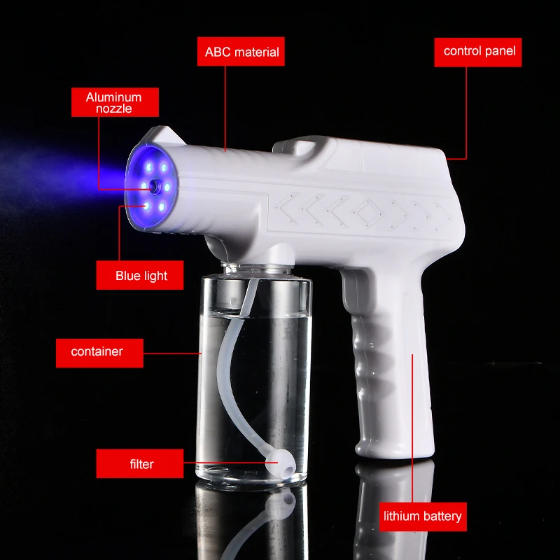 

Rechargeable Blue Light Nano-atomizing Disinfection Gun For Home Office Atomizing Humidifier Wireless Disinfection Spray Gun
