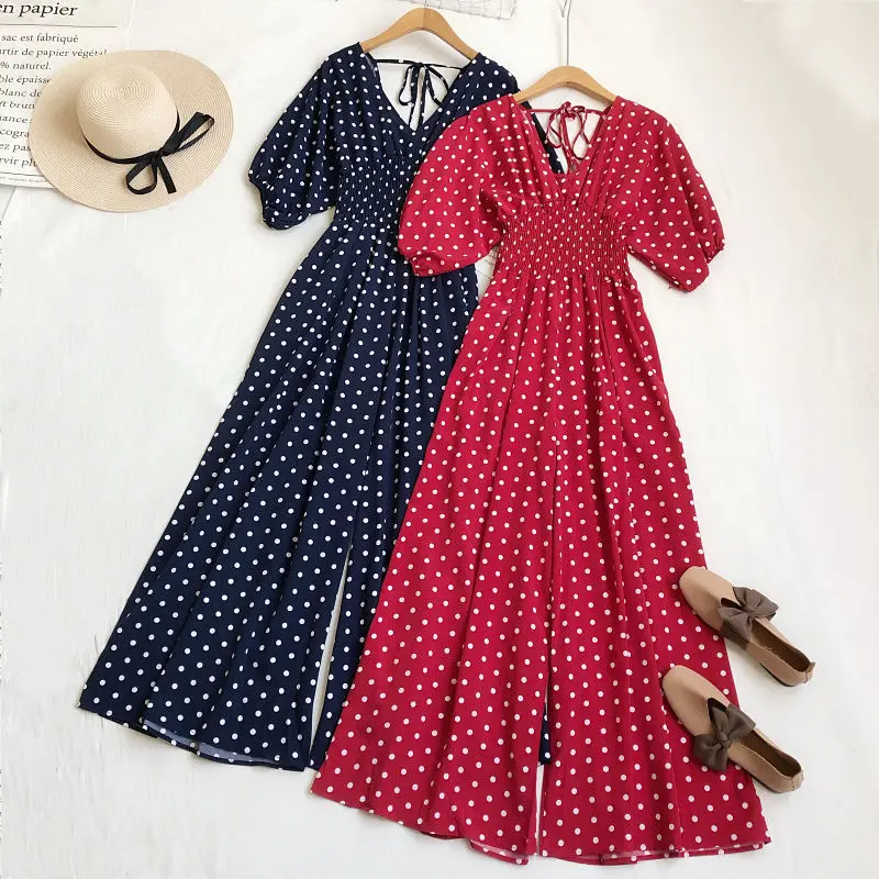 Женский комбинезон в горошек летние праздничные повседневные эластичные