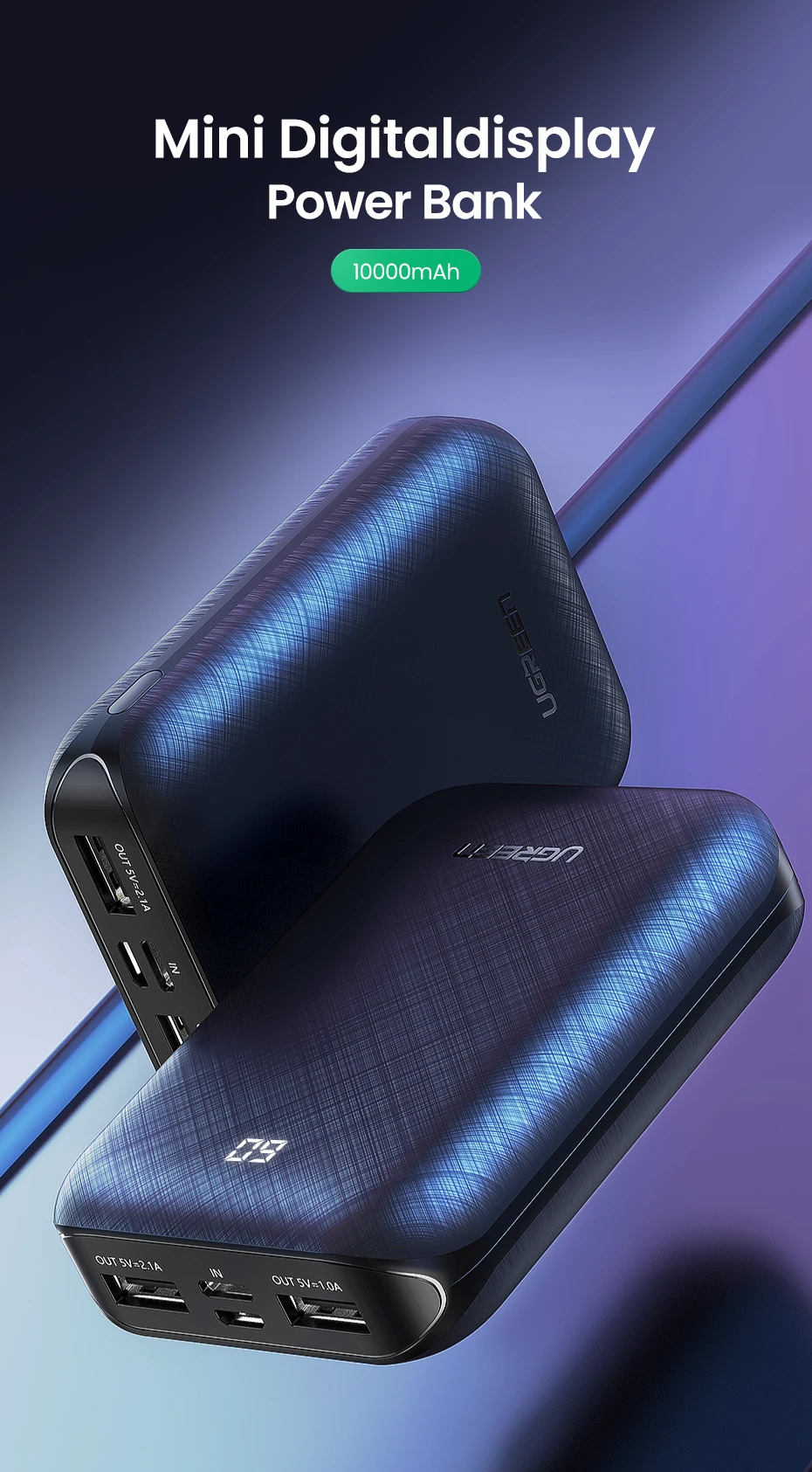 Ugreen power Bank 10000 мАч портативное зарядное устройство Внешняя батарея для мобильного телефона быстрое зарядное устройство для Xiaomi samsung S10 Mini power bank