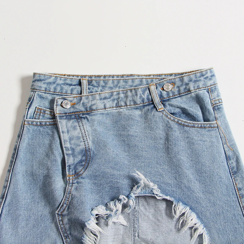 Женская джинсовая юбка TWOTWINSTYLE асимметричная с высокой талией и разрезом большие