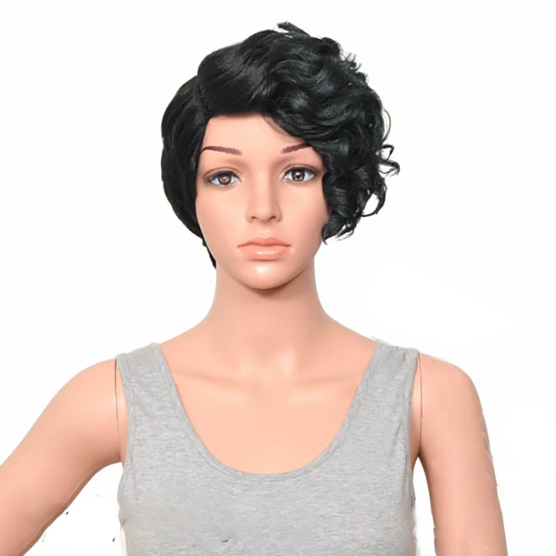 HAIRJOY женский специальный смешанный цвет боковая часть короткий кудрявый синтетический парик для волос - Цвет: black green