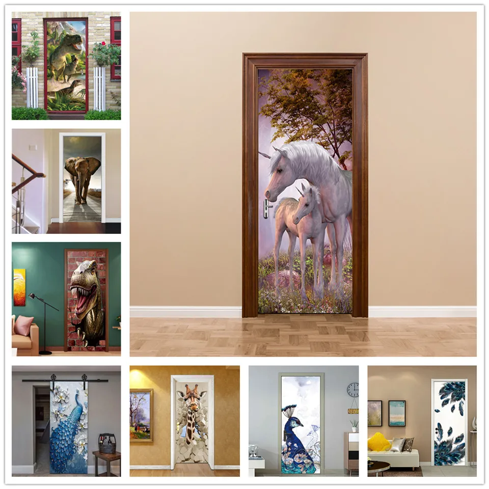 Виниловая самоклеящаяся наклейка на дверь с изображением единорога | Дом и сад