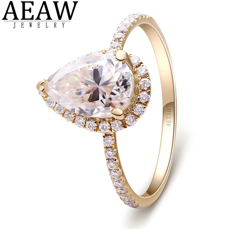 

1.5carat 6x9mm Pear Cut DF VVS1 Moissanite Engagement Wedding Ring Halo Style Fine Jewelry 18k Yellow Gold
