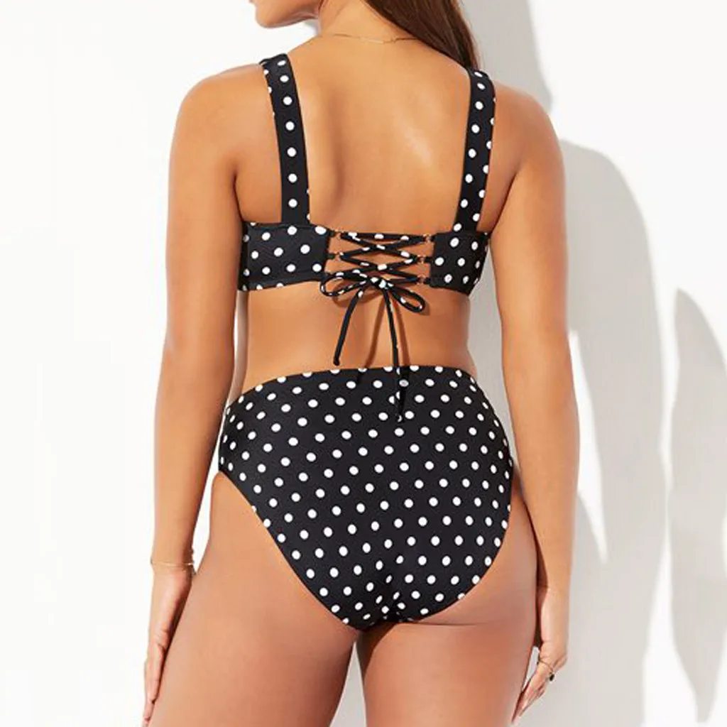 bikinis 2020 mujer ummer Backless Sexy Dot Print Black High Wais Swimwear Beachwear Siamese Swimsuit maillot de bain femme|Купальники| |