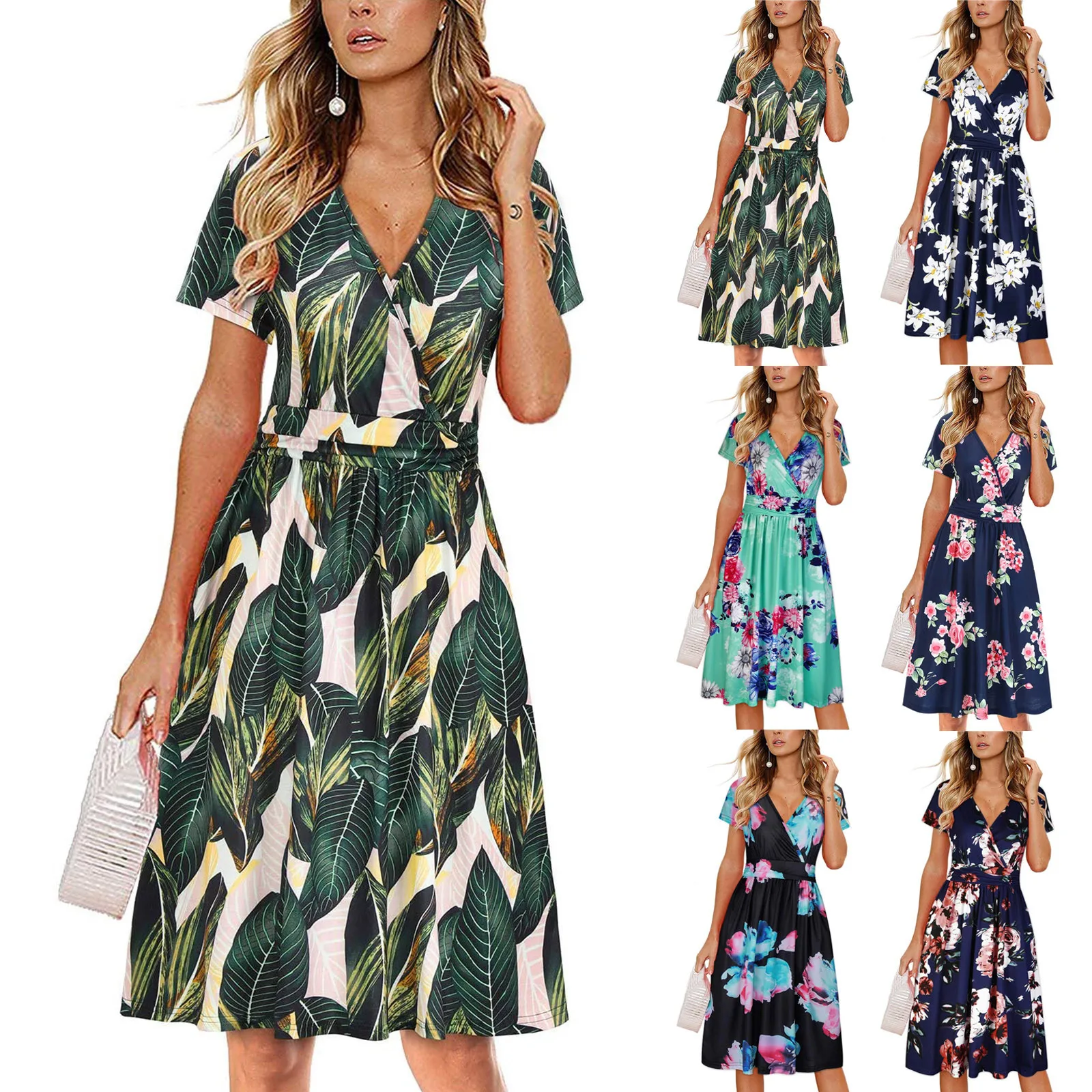 

61# Dresses For Women 2021 Short Sleeve Casual Floral Printing Beach Maxi Loose Dress Oversize Sundress Vintage Vestidos