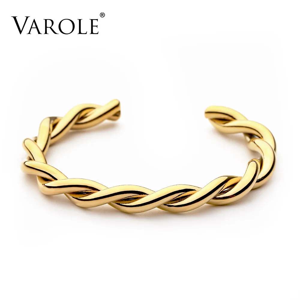 

VAROLE Twisted Line Cuff Bracelets Bangles For Women Accessories Gold Color Fashion Jewelry Party Armband Gifts