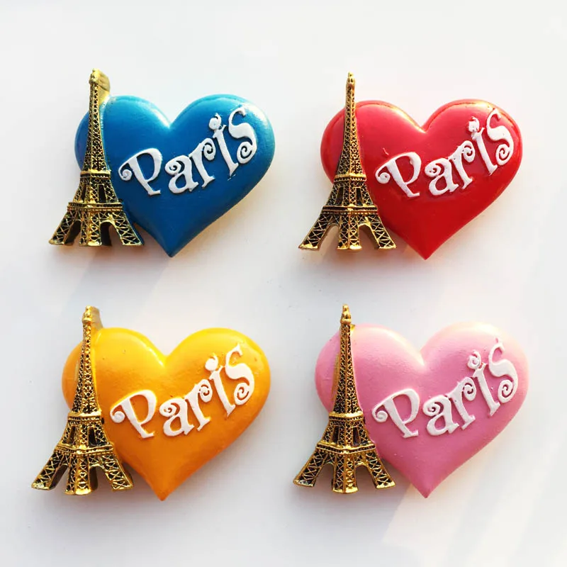France Paris Eiffel Tower Creative Heart Shaped Resin Painted Tourism Memorial Crafts Magnet Fridge | Дом и сад