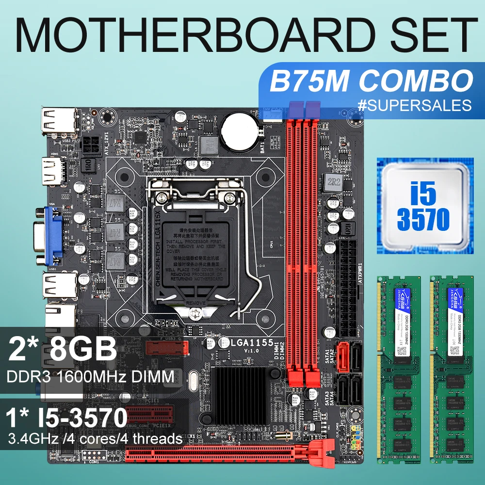 B75M десктопная материнская плата LGA 1155 с четырехъядерным процессором i5 3570 и 2*8 ГБ
