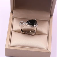 ofertas creative infinity crystal women rings big black water drop zircon crystal for wedding ring hollow jewelry