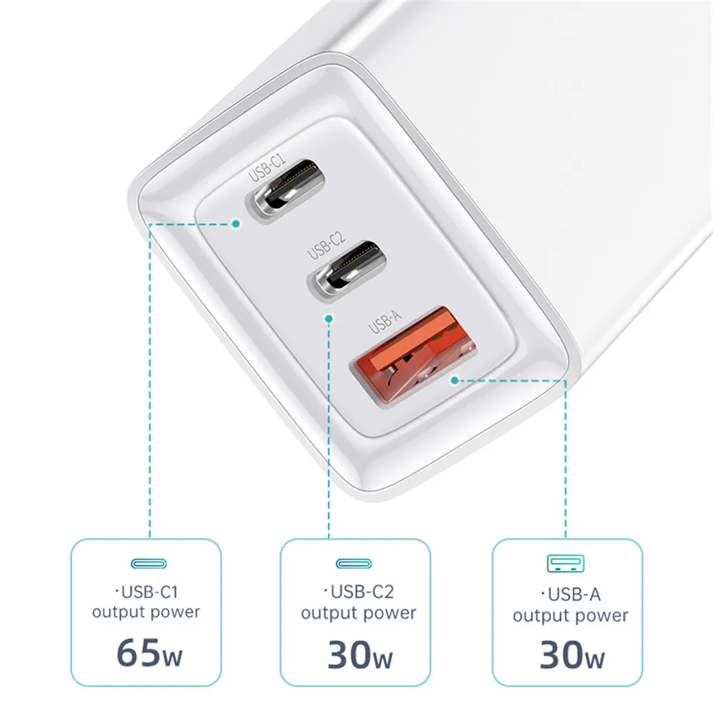 PD 65 Вт с разъемом USB Type-C для путешествий 3 портов зарядное устройство QC4.0 PD3.0