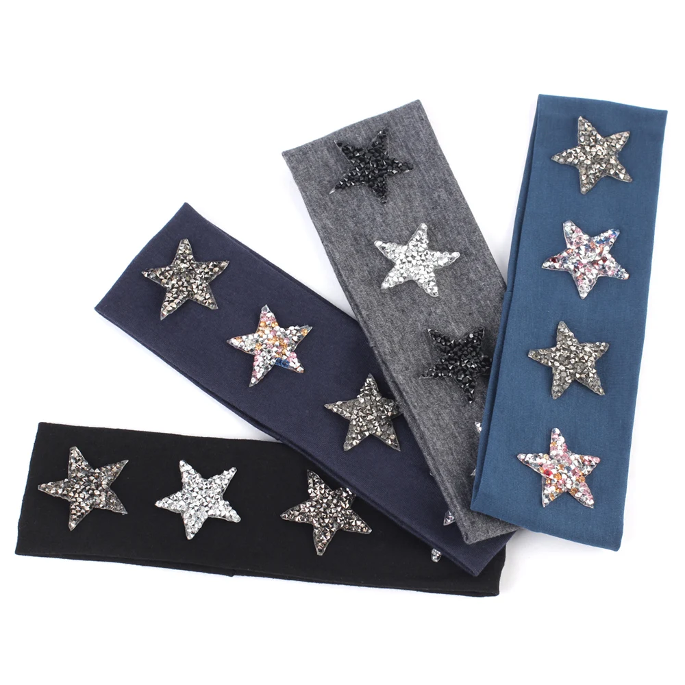 

Geebro Children's Cotton Soft Headband Newborn Spring Flat Headwear With Applique Hairband Girls Kids Star Rhinestone Turban