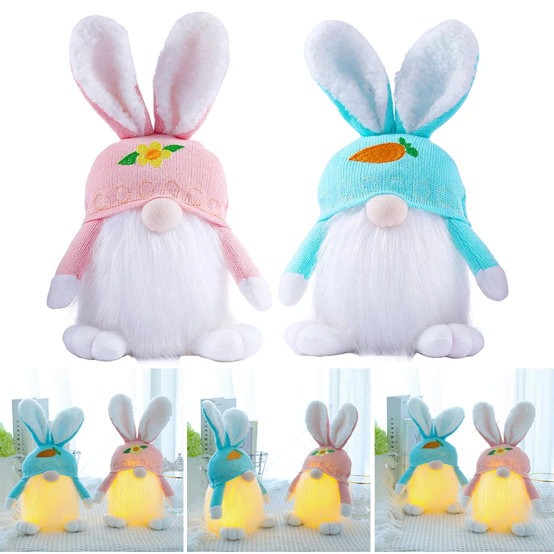 

Cute Easter Faceless Bunny Gnome Doll Glowing Plush Toy Desktop Ornament for Home Living Room Bedroom RERI889