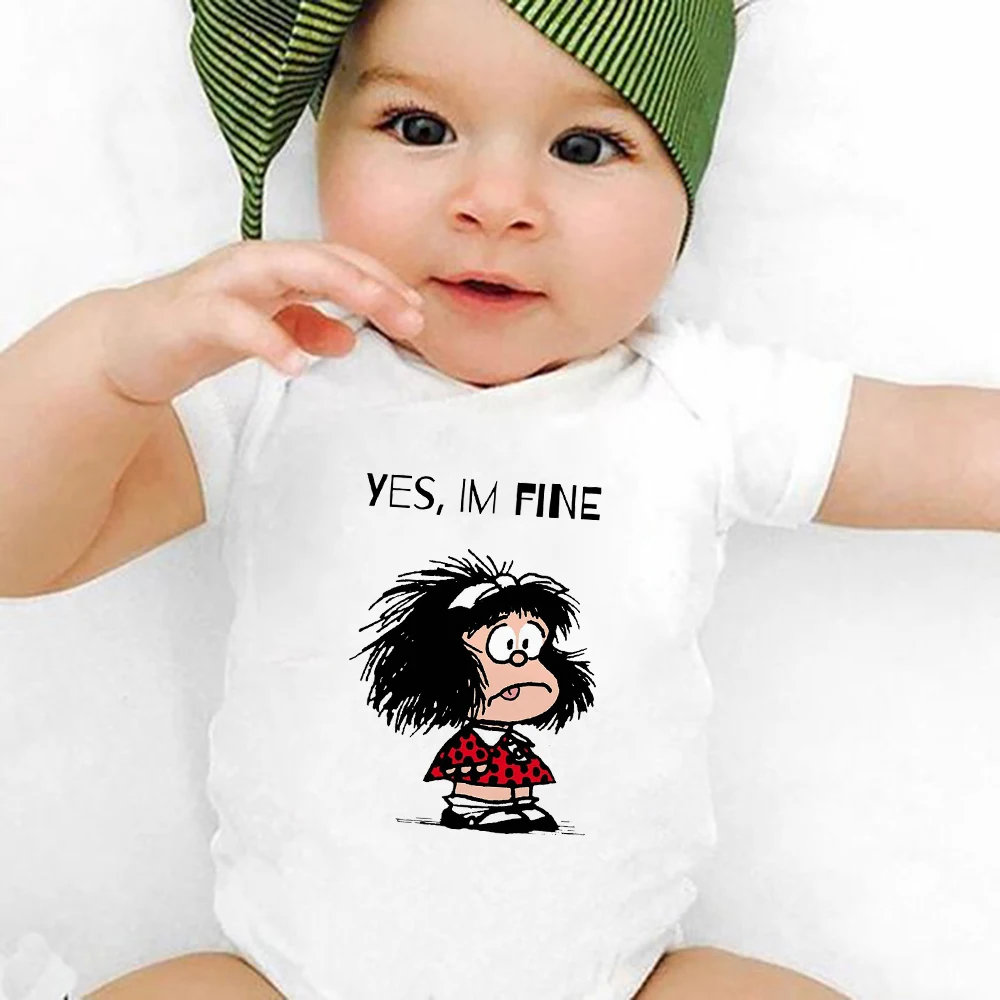 

Cute Funny Infant Outfits High Quality Home Casual Newborn Clothes Mafalda Cartoon Print Girl Baby Boy Bodysuit Pajamas 0-24M