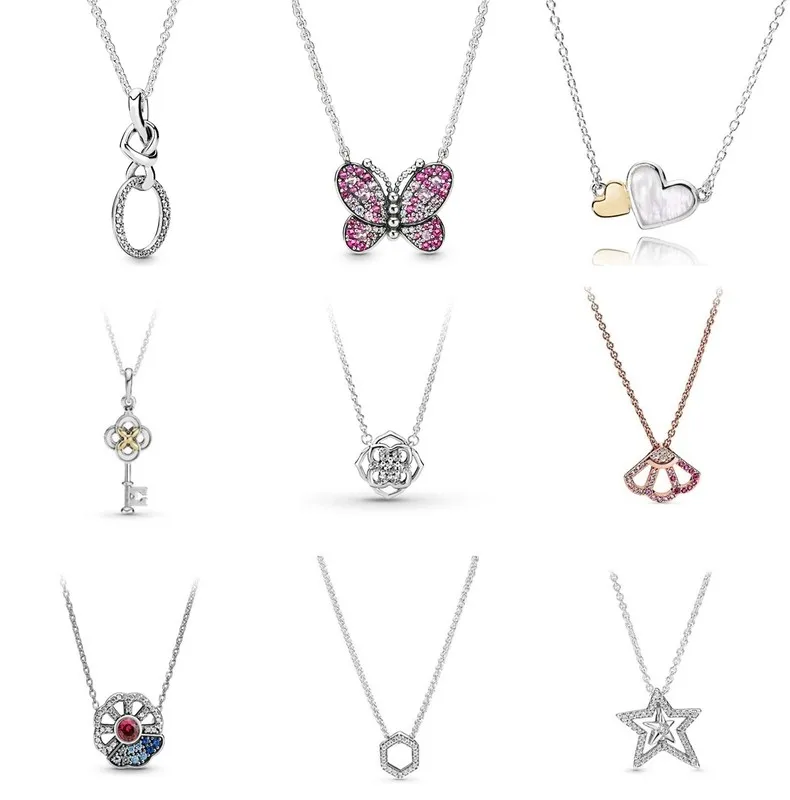 

Authentic 925 Sterling Silver Dazzling Pink Butterfly With Crystal Necklace For Women Bead Charm Diy Fashion Jewelry