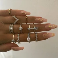 10pcsset fashion arrow star knuckle finger ring set for women 2021 boho crystal stone geometric female wedding party jewelry