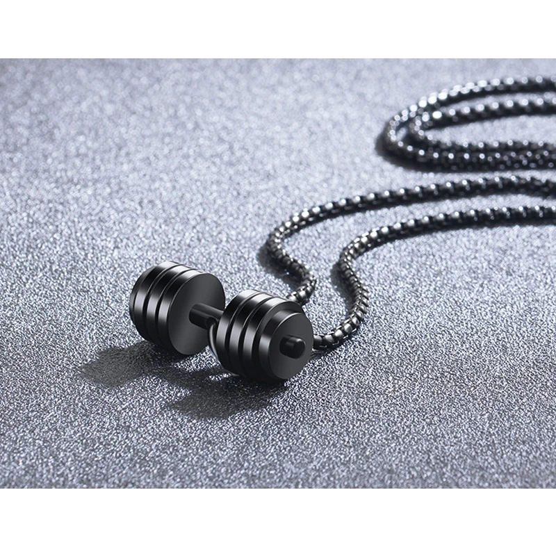 Men's Stainless Steel Dumbbell Necklace Gold Silver Pendant Long Chain Bodybuilding Hip Hop Jewelry image 5