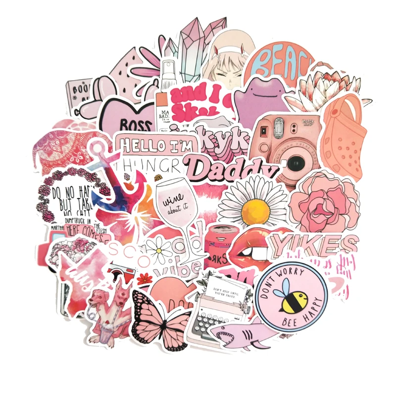 

50PCS Cartoon Pink INS Style Vsco Girl Stickers For Laptop Moto Skateboard Luggage Refrigerator Notebook Laptop Toy Sticker F5