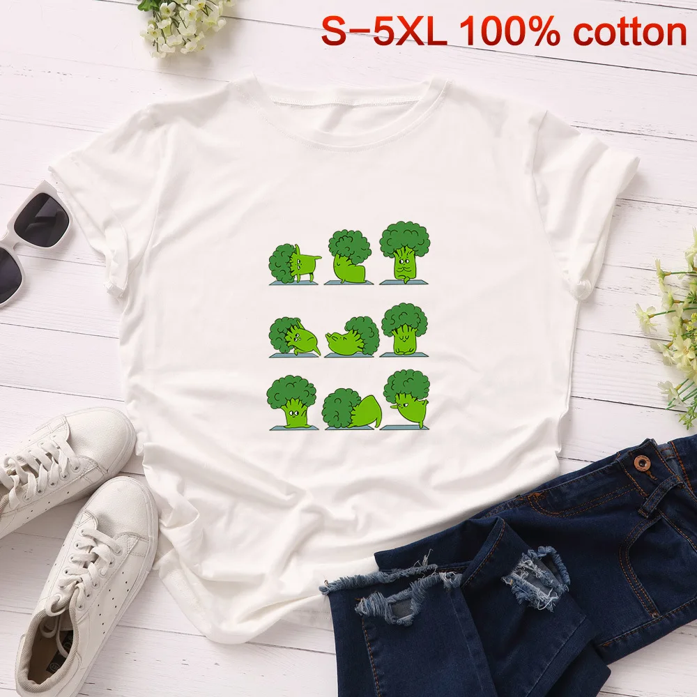 

Harajuku Vegan Print T Shirt Funny Broccoli Cotton Tee Graphic Women Tshirt Summer Vegetables Plus Size T-shirt Cute Basic Tops