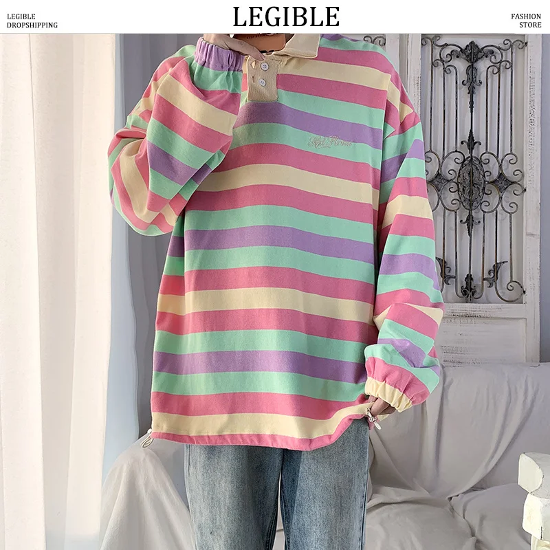 

Толстовка мужская в полоску, свободное худи в стиле хип-хоп, пуловер в Корейском стиле Харадзюку, весна-осень