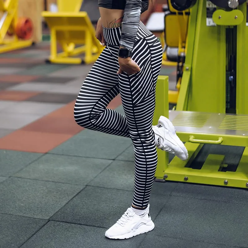 Женские леггинсы в полоску Nessaj штаны пэчворк с высокой талией и карманами