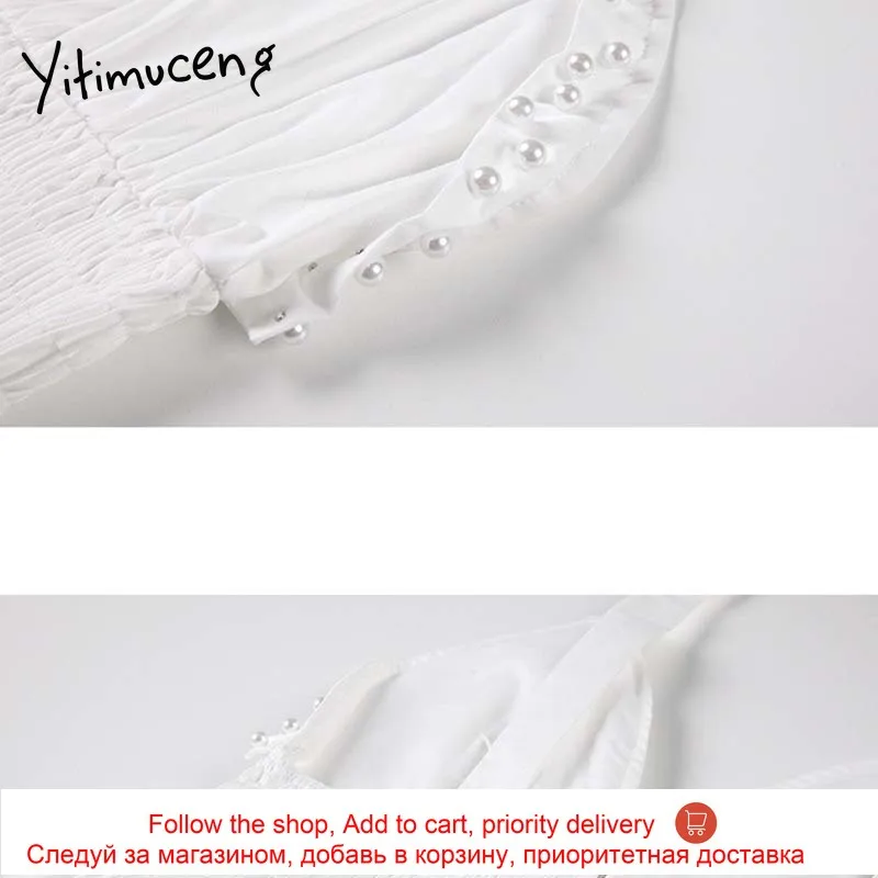 

Yitimuceng Ruched Spaghetti Strap Dresses Women Summer Backless Sexy Embroidered Flares High Waist Midi Dress 2021 Fashion New