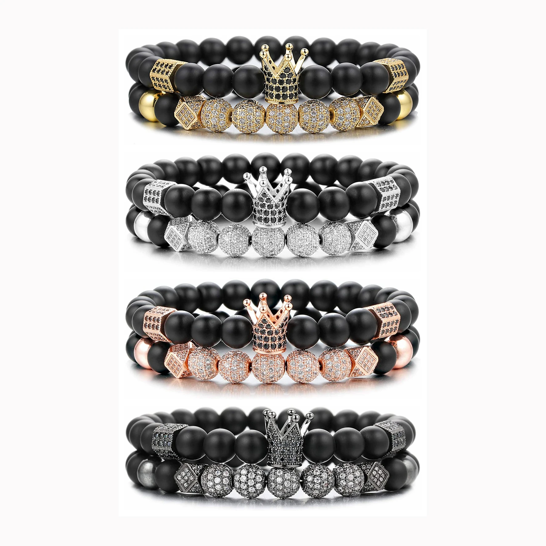 ASHMITA 2 шт 8 мм корона король Браслет талисман из бусинок для мужчин и женщин