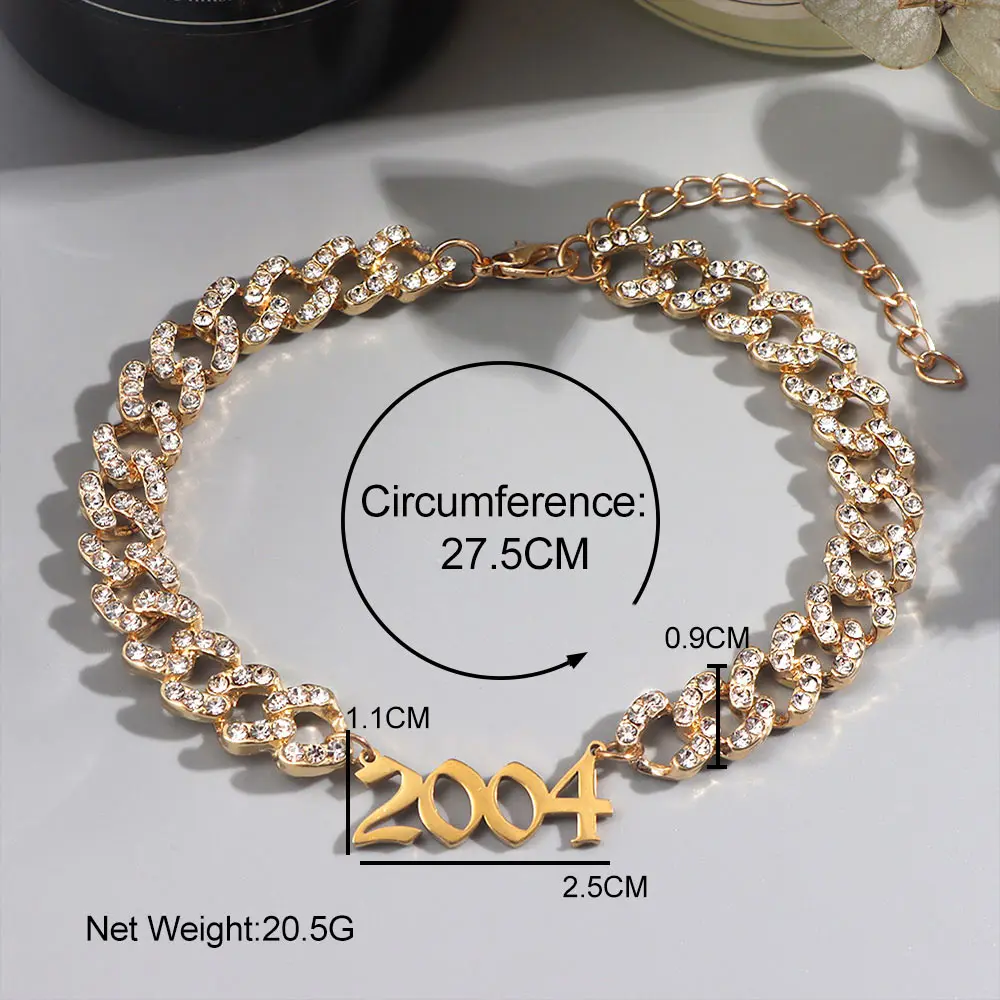 Браслет на ногу женский из кубинской цепи с цифрами 1996-2005