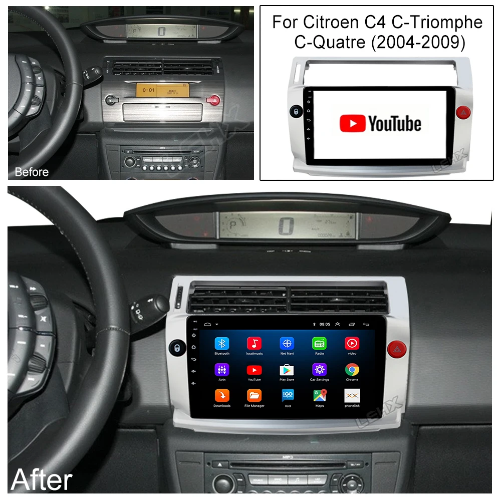 Автомагнитола LEHX мультимедийный видеоплеер 2 din Android 9 0 Гб ОЗУ DSP DVD для Citroen C4 C Triumph