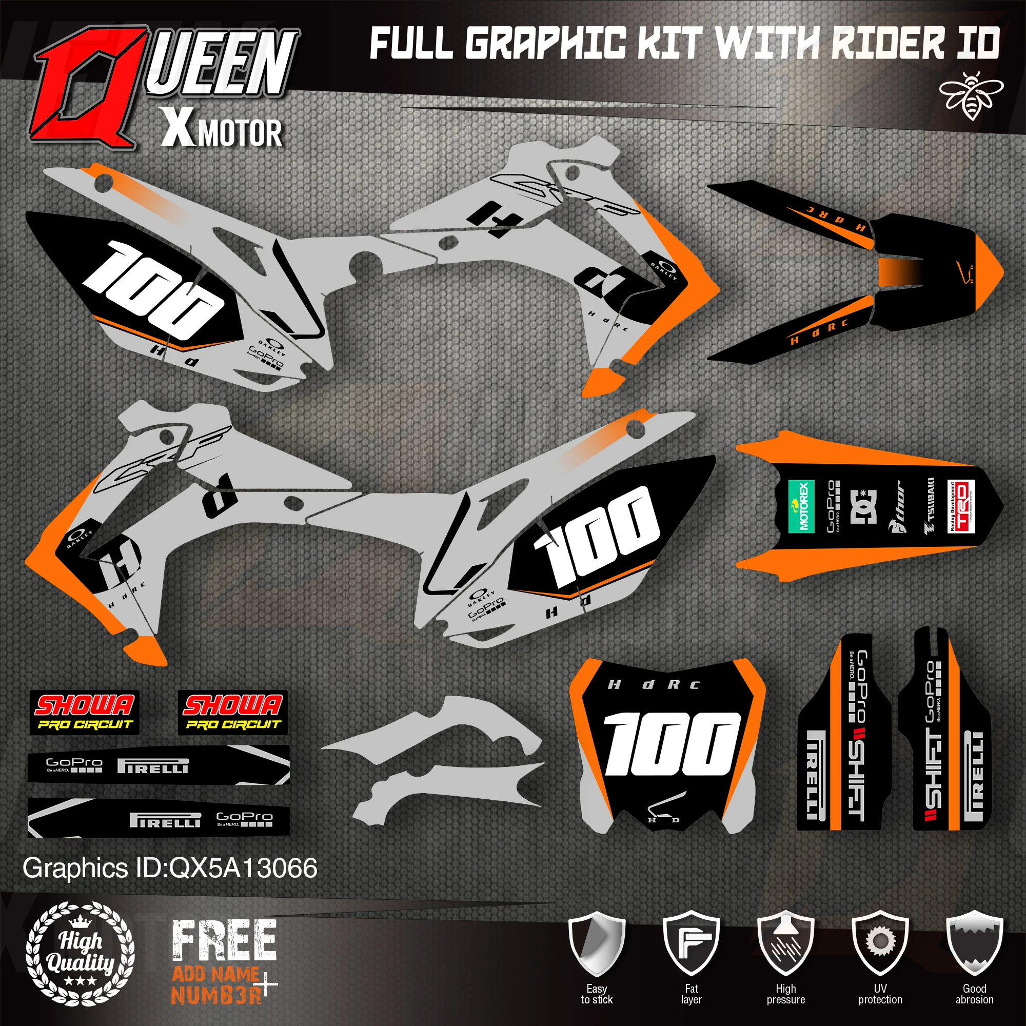 QUEEN X MOTOR Custom Team графические фоны наклейки для HONDA 2014-2017 CRF250R 2013-2016 CRF450R 066 |