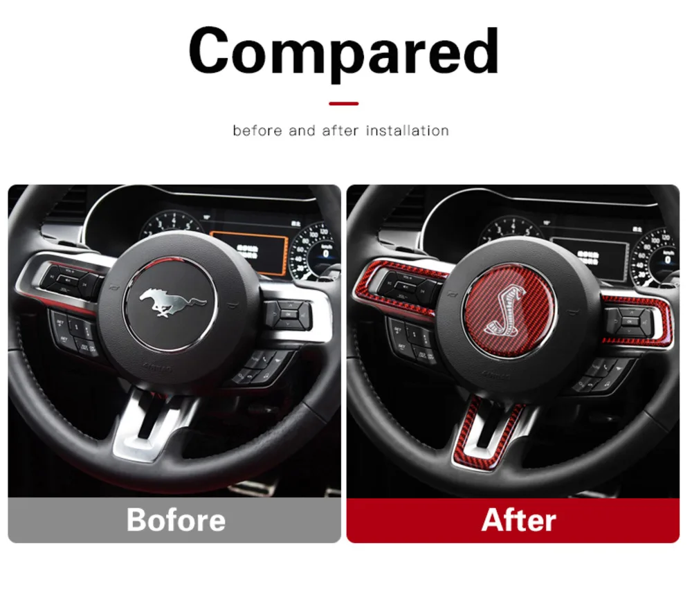 

Interior Car Steering Wheel Cobra Shelby Horse Emblem Carbon Fiber Sticker Car Styling For Ford Mustang 2015