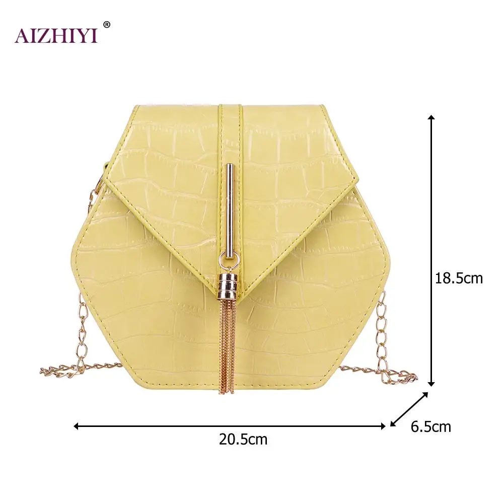 

Women Hexagon PU Leather Crossbody Bag Women Chain Small Shoulder Female Handbag Shoulder Cross Bag