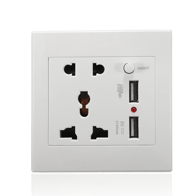 

New Universal Standard 2.1A 2 Ports Wall Sockets USB Charger Wall Outlet Power Charger Flame-resistant Shell Electrical Sockets