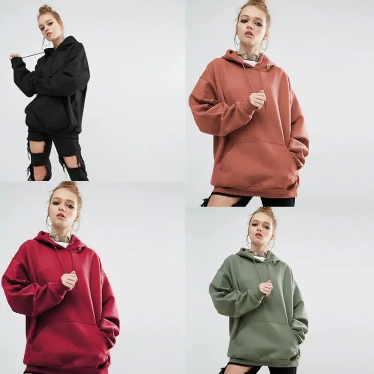 

S-5XL 2020 Autumn/Winter European And American New Style Women's Blouse Loose Solid Color Sports Hoodie Bat Sleeve Lady Sweater