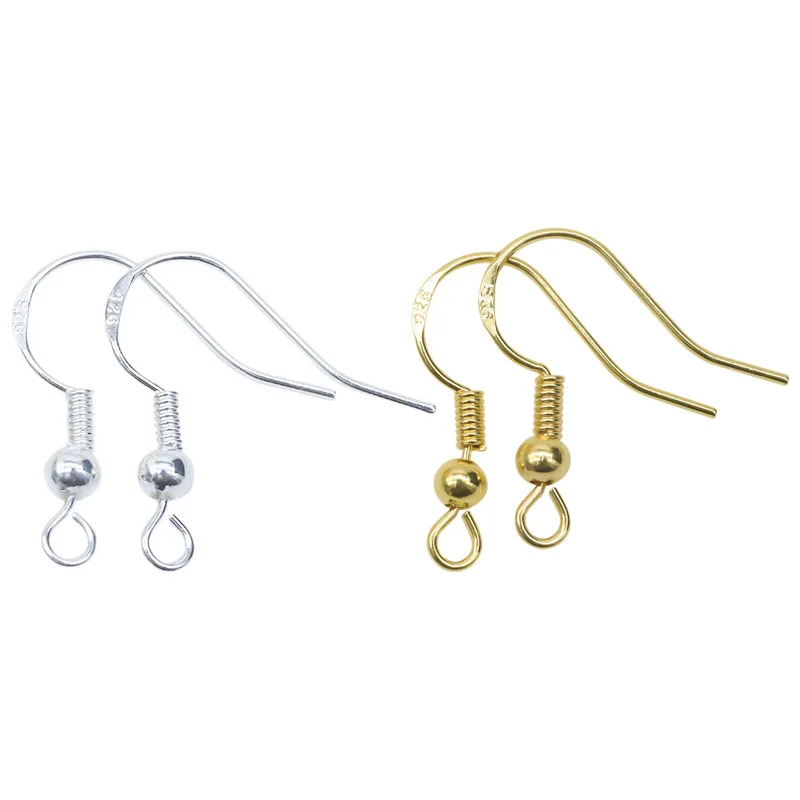 

50pcs 925 Sivler Plated Gold Earring Hooks Fish Ear Wire Hook Beads Spring Hooks Material Earring Accessories Wholesale