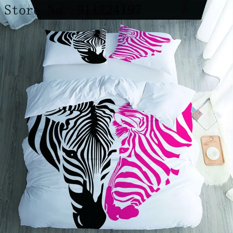

Black And Pink Zebra Pattern Duvet Cover Set Animal Comforter Bedding Set Adult Child Bed Sheets Couple Bedding Set 229*229CM