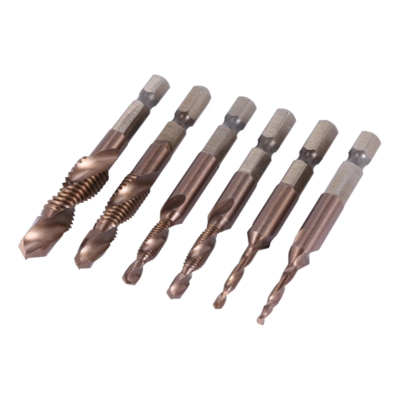 

6 Pieces of Metric Thread M3-M10 Tapping Tool 1/4 Inch Hexagon Shank Super VAPD Coated HSS Combination Drill and Tap