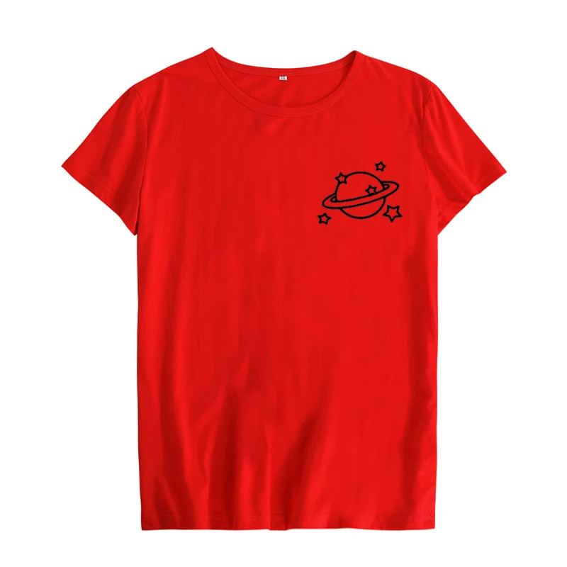 Планета Сатурн карман печать футболка женская одежда 2019 Летняя мода Harajuku