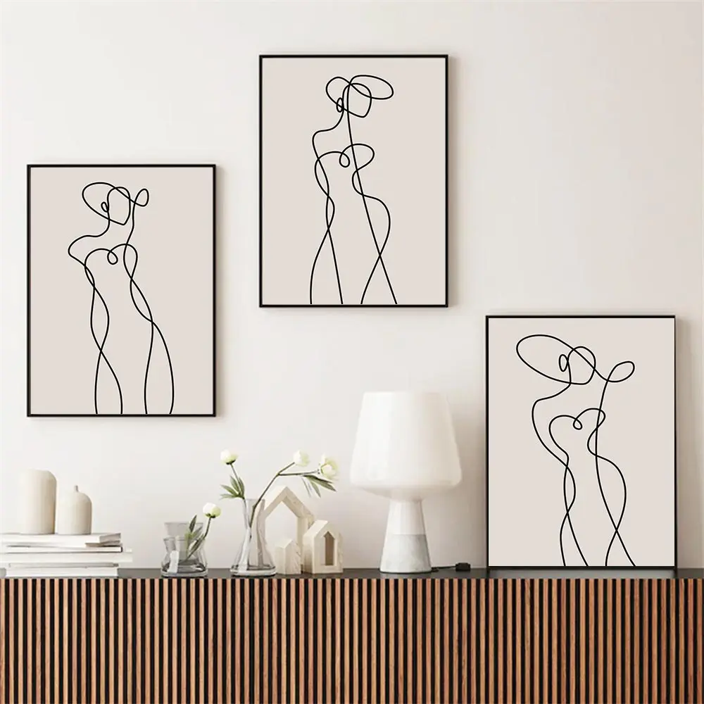 

Abstract Women Dance Canvas Poster Line Drawing Wall Art Poster Beige Art Print Minimalist Painting Pictures Living Room Decor