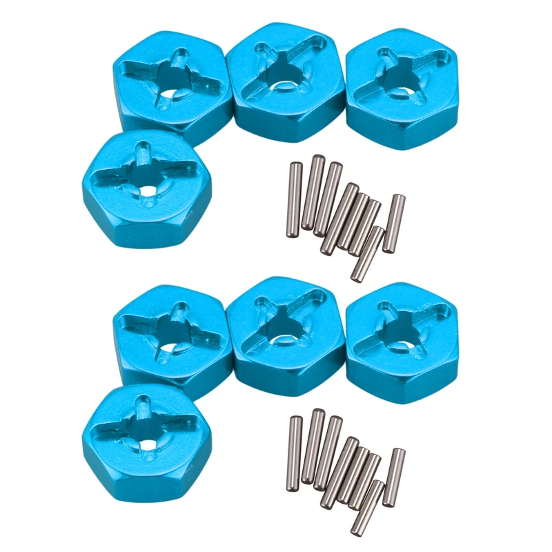 

8X Aluminum Alloy 12mm Combiner Wheel Hub Hex Adapter Upgrades for Wltoys 144001 1/14 RC Car Spare Parts,Blue