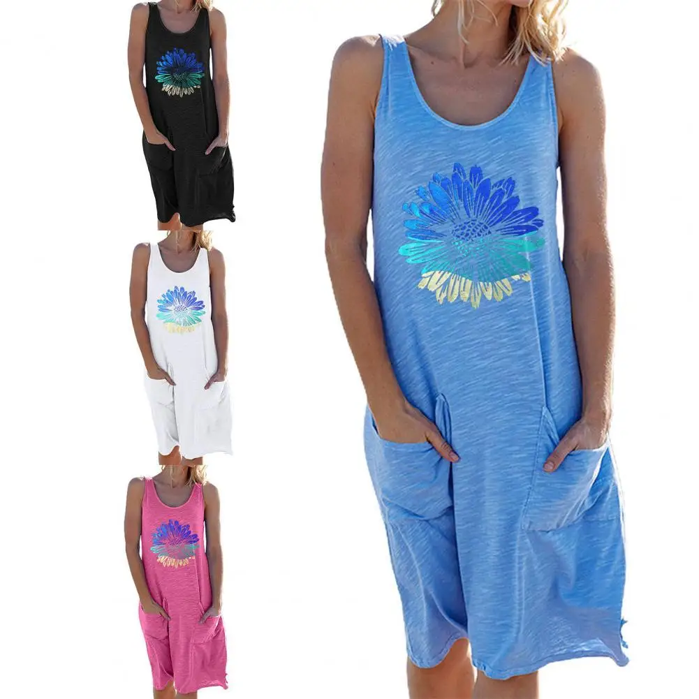 

Hot Sales!!! Women Dress O-Neck Skin-friendly Cotton Blend Long Loose Vest Dress for Beach