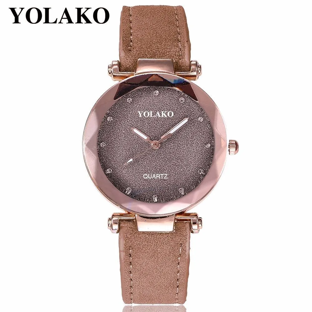 

Dropshipping Women Romantic Starry Sky Wrist Watch Leather Rhinestone Designer Ladies Clock YOLAKO Brand Relogio Feminino