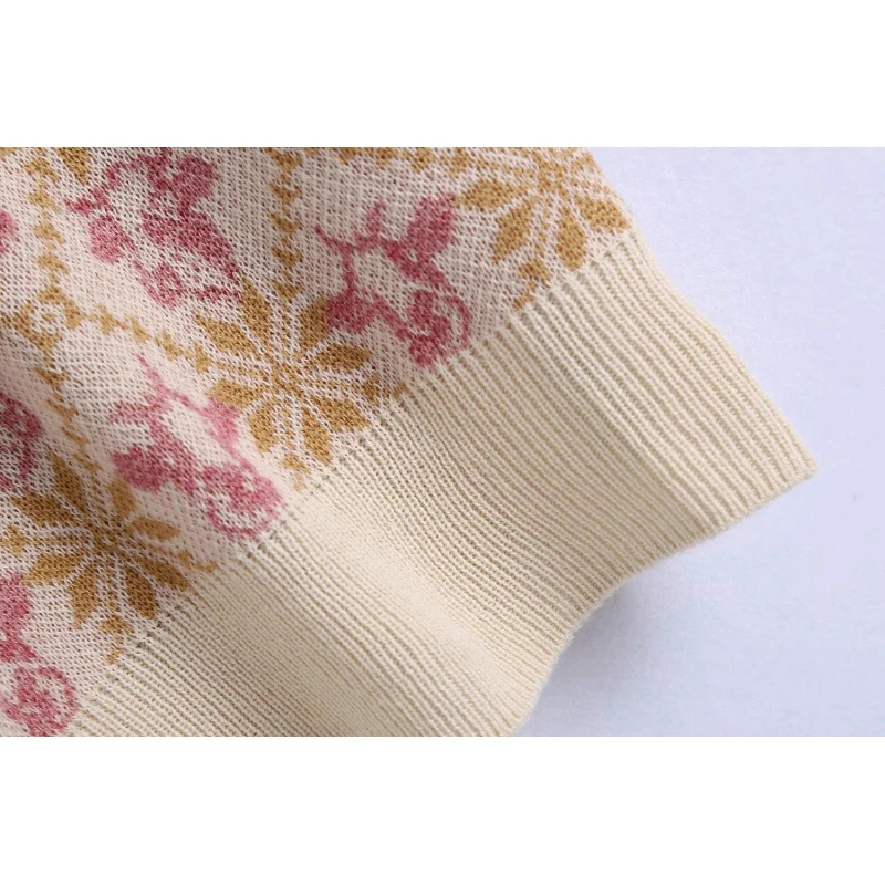 

Stylish Elegant Animals Jacquard Polo Collar Sweater Women Fashion Buttons Knitted Pullovers Female Casual Knitwear