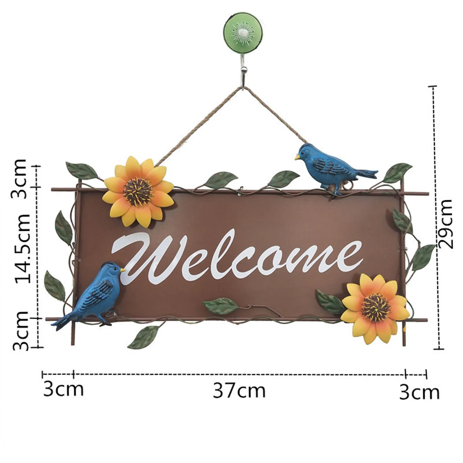 

Wall Hanging Sign Decor Outdoor Iron Sunflower Wecome Sign Sunflower Bird Shape Rectangle Ornament Hang on Front Door Decoration