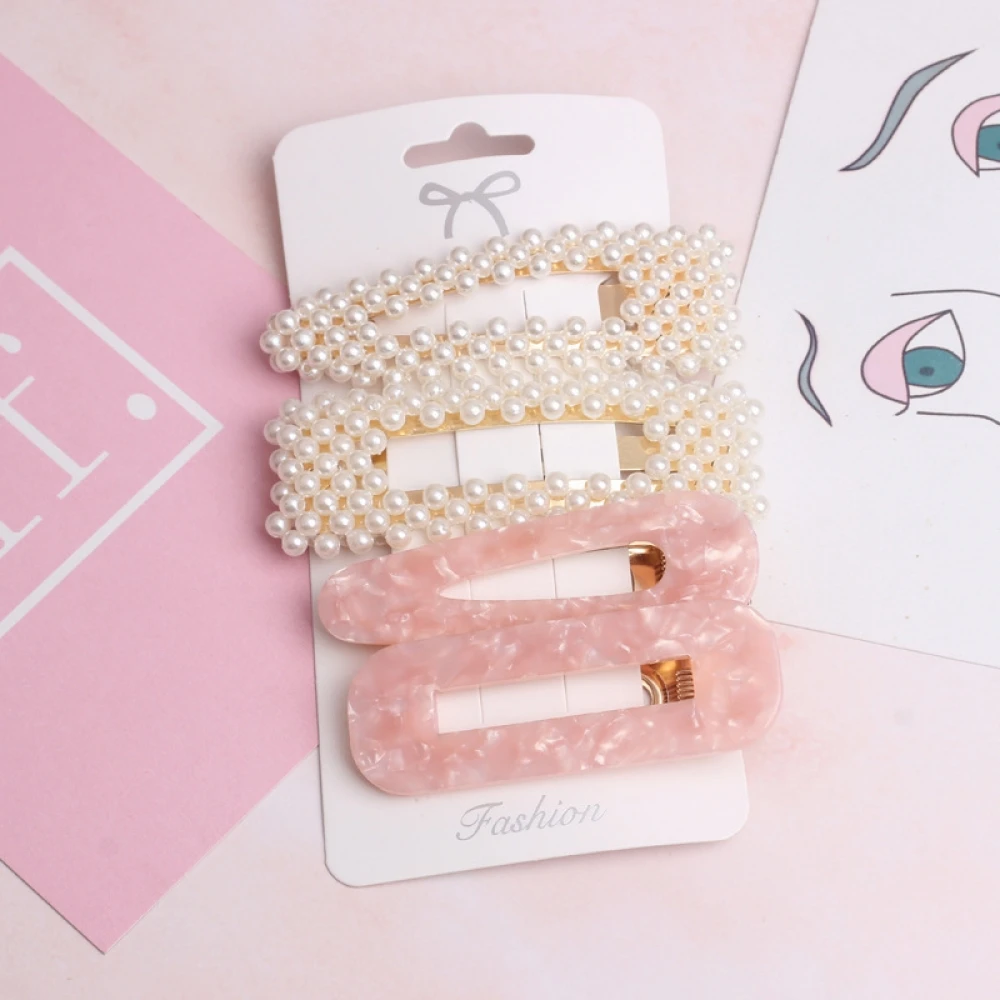2 пары корейских элегантных жемчужных металлических заколок для волос набор