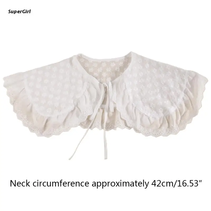 

J78E Decorative Fake Collar Hollow Out Floral Lace Detachable Blouse Big Shawl