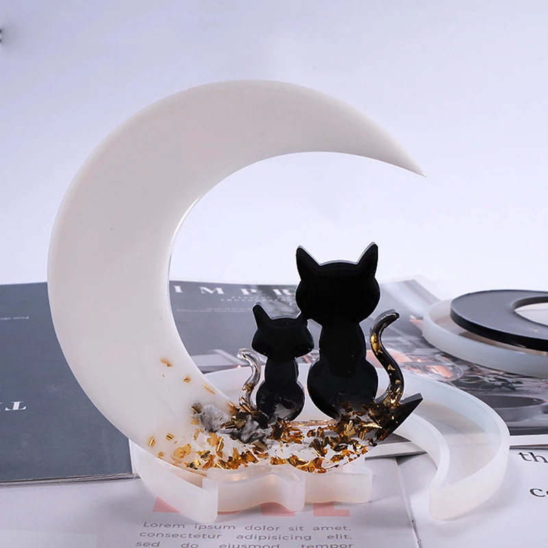 Форма сделай сам из силикагеля со смайликом зеркальная форма в виде Луны кошки